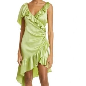 NWT Cinq a Sept Petunya Silk Ruffle Dress in Prickly Pear Asymmetrical size 8